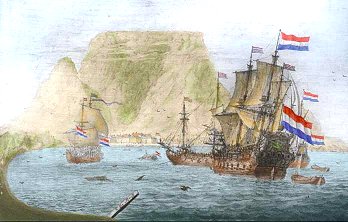 Huguenot ships arriving in Table Bay.